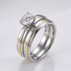 Silver Gold Stripe Crystal Ring