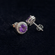 Amethyst Round Pave White Gold Studs