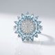 Silver Blue Topaz Flower Ring