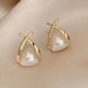Vintage Cross Triangle Pearl Dropping Earrings